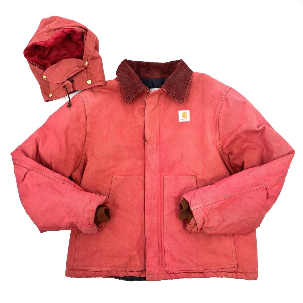 Vintage Carhartt JQ186 Arctic Jacket Size XL Pink Removable Hood Lined 90s Barn